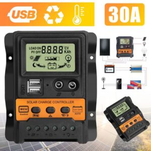30A PWM Solar Panel Regulator Charge Controller Auto Focus Tracking USB 12/24V