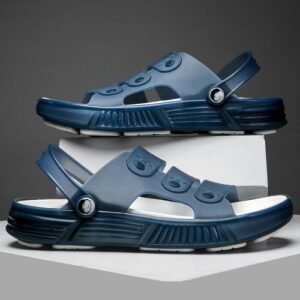 New Sandals Mens Soft Rubber Garden Water Shoes Summer Beach Slippers Men Clogs Outdoor Sport Sandals Male Walking Casual Sandals For Man PVC Hollow Breathable Flat Sandals Blue