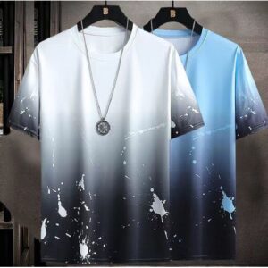 2 Pieces (White+Blue)=6599 Men’s T-shirt M-5XL Large Size Shirt Clothes Casual