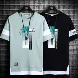 2 Pieces (Green+Black) Men’s T-shirt M-5XL Large Size Shirt Clothes Casual