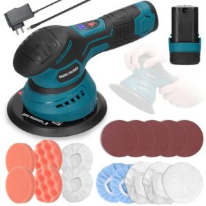 6inch Cordless Eccentric Car Polisher 8 Gears of Speeds Adjustable Electric Auto Polishing Machine Multifunctional Metal Waxing Wood Grinding Rust Removal Machine
