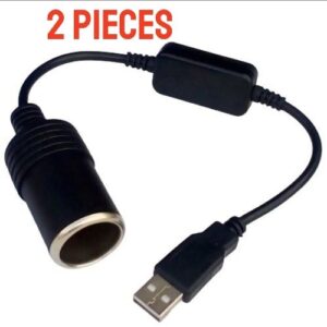 2 Pieces USB Male 5V To 12V Car Cigarette Lighter Socket