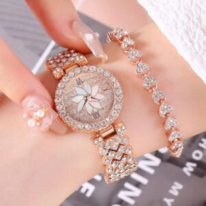2 In 1 Rose Gold-Plated Female Watch And Bracelet