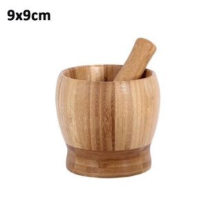 Bamboo Mortar And Pestle Garlic Press Ginger Crusher Spices Grinding Set Without Lid 9x9cm