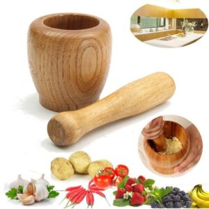 Wooden Garlic Ginger Herb Mixing Grinding Spice Crusher Bowl Mortar And Pestle